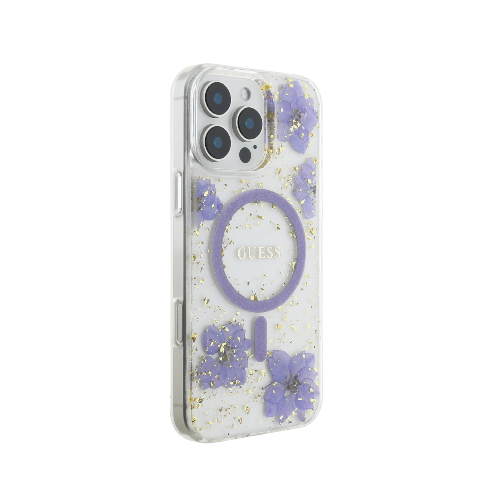 Estuche GUESS MagSafe Resin Flowers Purple iPhone 16 Pro
