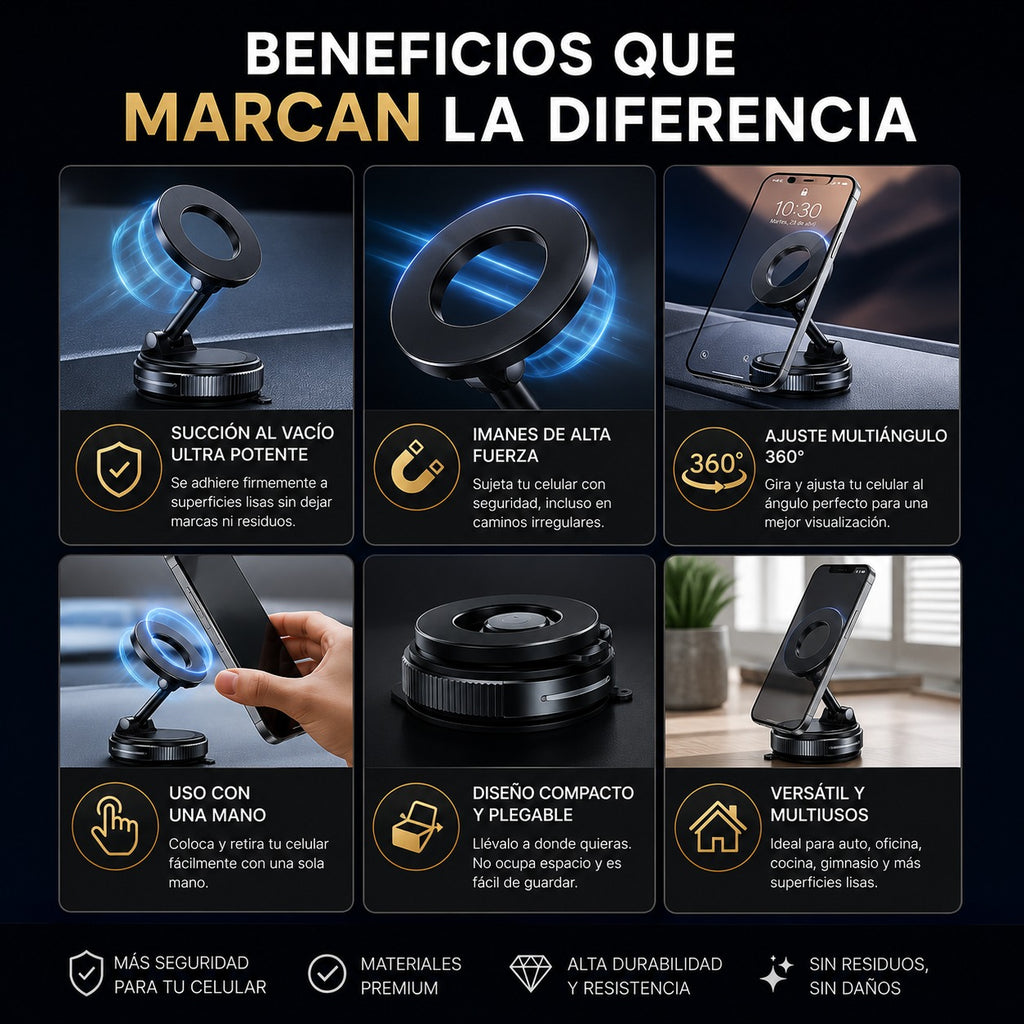 Soporte Magnético con Succión al Vacio